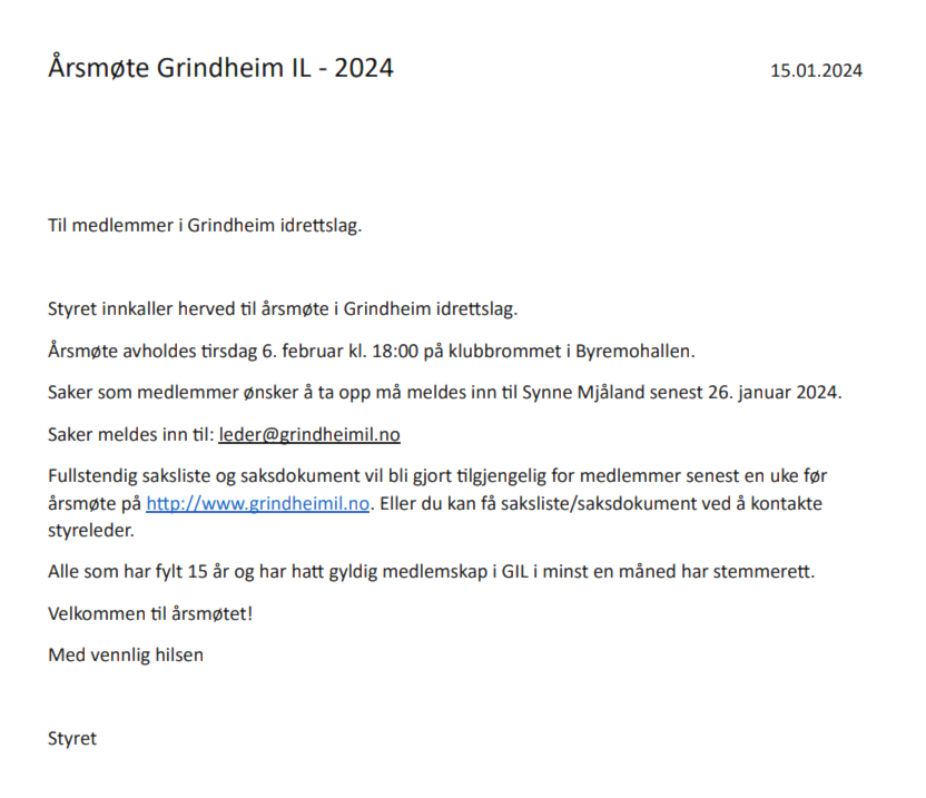 Innkalling til årsmøte i GIL